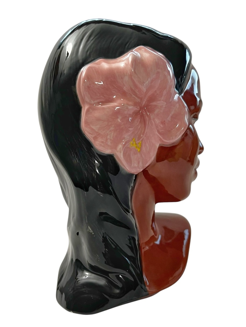 Vintage Holland Mold Hawaiian Polynesian Tiki Girl Pink Hibiscus Flower Bust - Picture 4 of 9